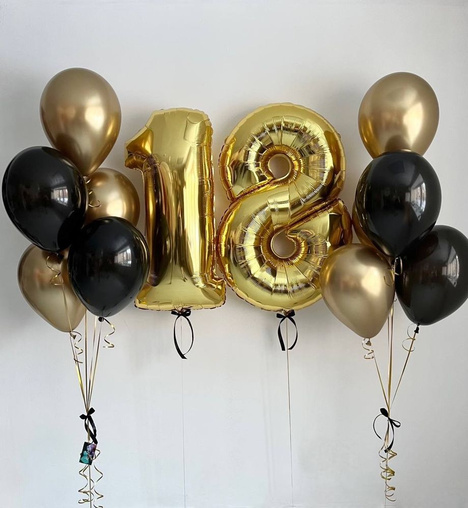 Воздушные шары черный/золото на 18 лет №3097