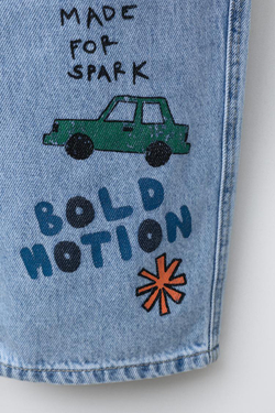 ZARA ДЖИНСЫ TAPERED С ПРИНТОМ, ГОЛУБОЙ