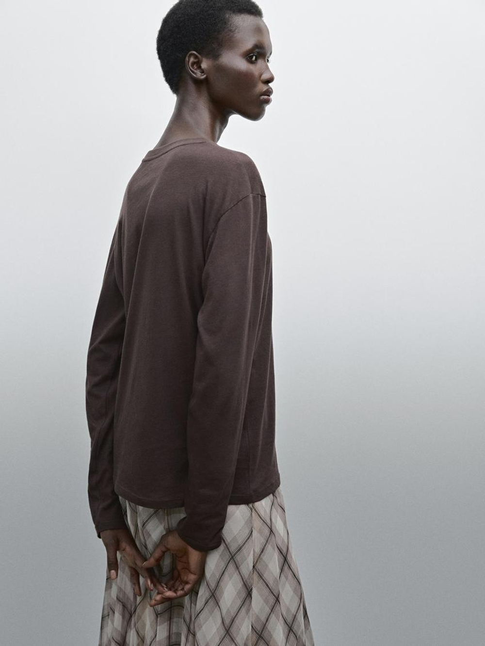 Massimo Dutti Футболка из 100% хлопка, коричневый