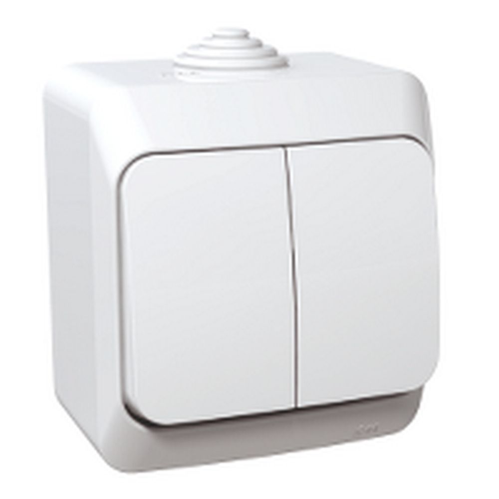 Schneider Electric ЭТЮД Белый Выключатель 2-клавишный IP44 открытая установка BA10-042B