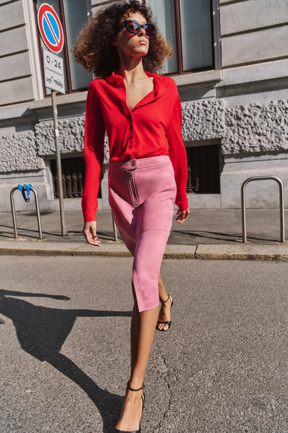 ZARA ЮБКА МИДИ ИЗ ИСКУССТВЕННОЙ ЗАМШИ, СИРЕНЕВЫЙ