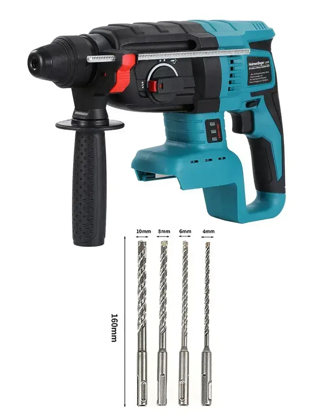 Бесщеточный перфоратор Heimerdinger, 800 Вт, 3.2 Дж, 3 режима, патрон SDS+, LB169, без батареи,4 сверла