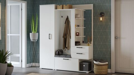 Прихожая с зеркалом комплект мебели Белый Ясень 164х36х200 см