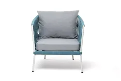 "Диего" кресло плетеное из роупа, каркас алюминий светло-серый (RAL7035) муар, роуп бирюзовый круглый, ткань светло-серая