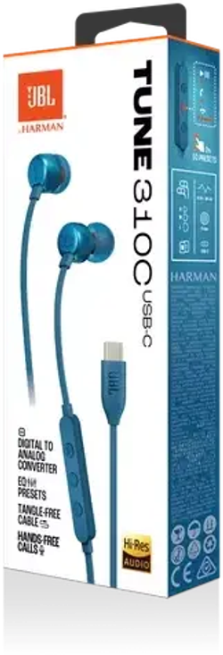 Наушники JBL Tune 310C USB-C Blue, внутриканальные