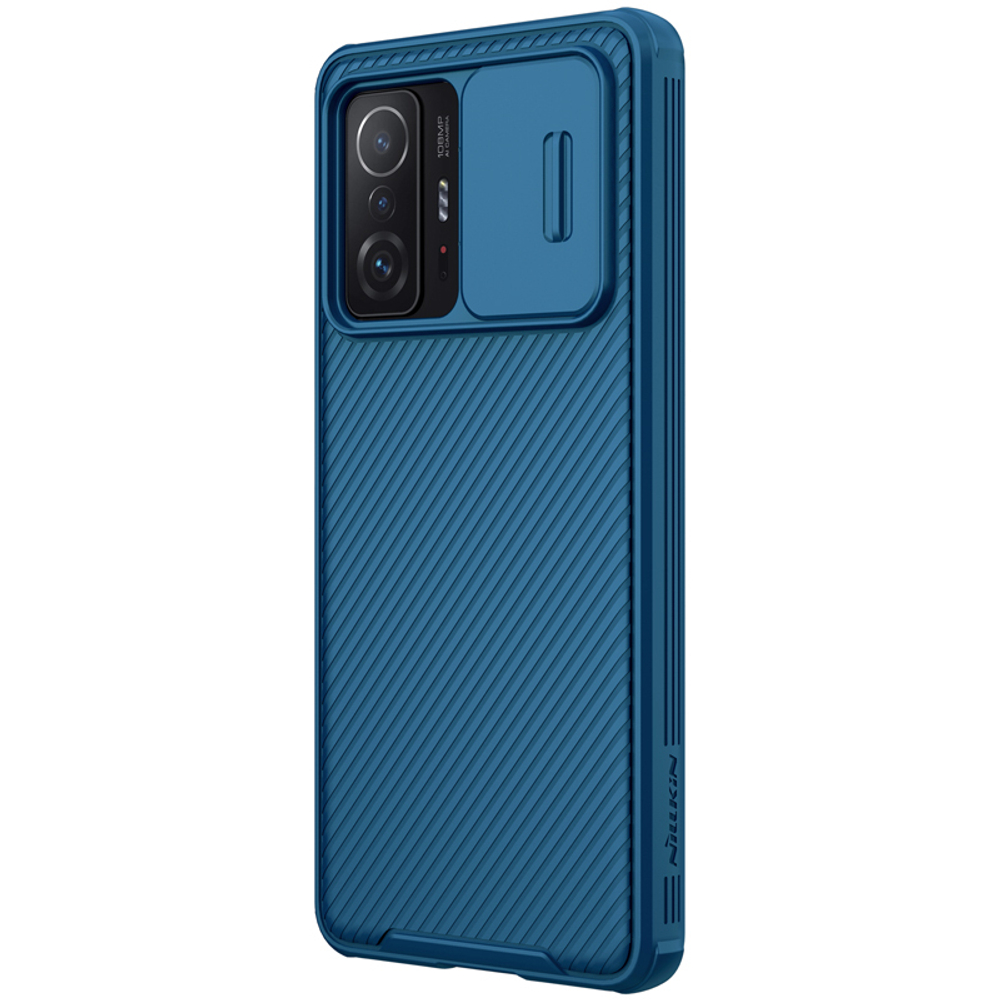 Чехол синего цвета усиленный от Nillkin для Xiaomi 11T и 11T Pro, серия CamShield Pro Case с защитной шторкой для камеры