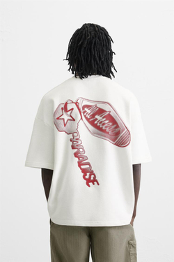 ZARA ТОЛСТОВКА С КОМБИНИРОВАННЫМ ПРИНТОМ, БЕЛЫЙ