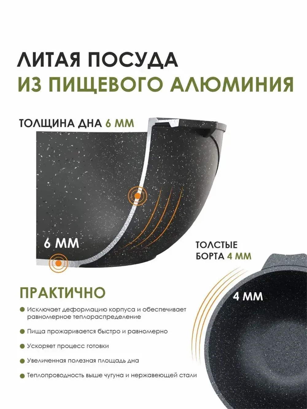 Казан для плова "Мечта" Гранит с крышкой от 4 л до 10 л