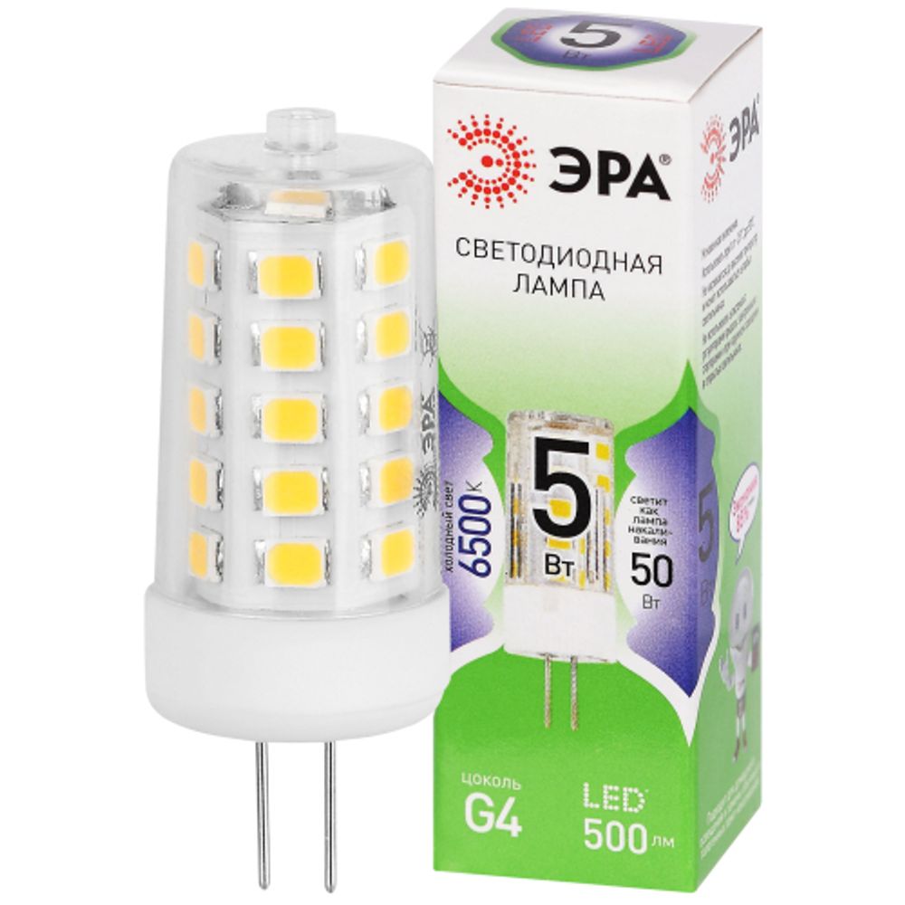Лампочка светодиодная ЭРА GREEN LINE LED G4-JC-5W-865-12V GL G4 5Вт капсула холодный свет | Лампы cветодиодные Капсульные (G4, G9)