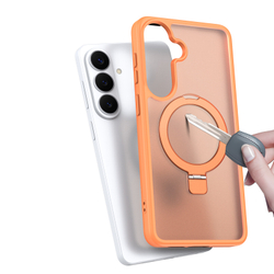 Матовый чехол оранжевый с MagSafe для Samsung Galaxy S26+ Плюс, серия Yind Series Case от Dux Ducis (версия с магнитной откидной подставкой)