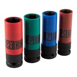 KING TONY (44904MP01) Набор глубоких ударных торцевых головок 1/2", шестигранные, 15, 17, 19, 21 мм