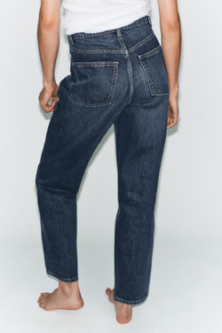 ZARA ДЖИНСЫ TRF MOM FIT С ВЫСОКОЙ ПОСАДКОЙ, МОРСКОЙ СИНИЙ