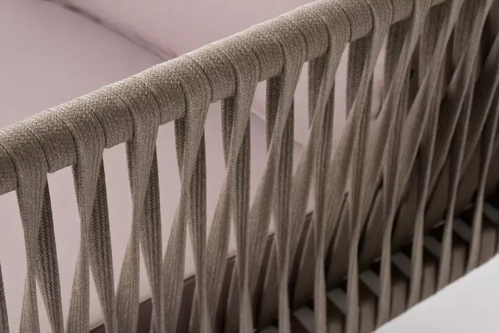 "Касабланка" правый модуль плетеный из роупа, каркас алюминий светло-серый (RAL7035) муар, роуп серо-коричневый 23мм, ткань бежевая 052