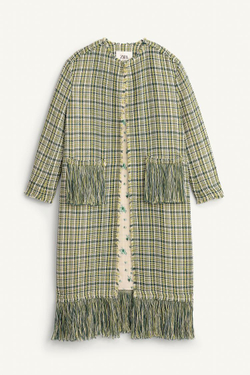 ZARA ПАЛЬТО С БАХРОМОЙ - LIMITED EDITION, ЗЕЛЕНЫЙ