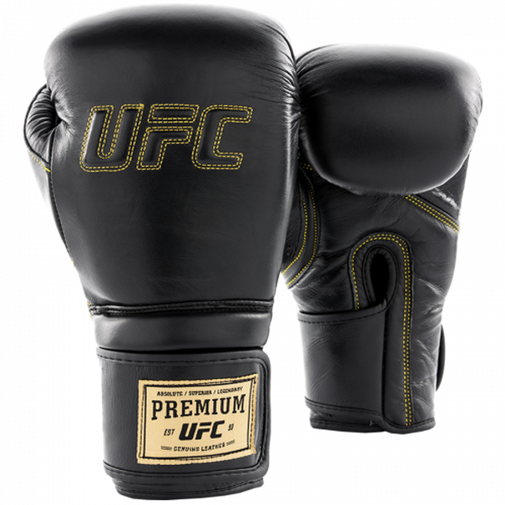 UFC Премиальные тренировочные перчатки на липучке чёрные - 16 Oz