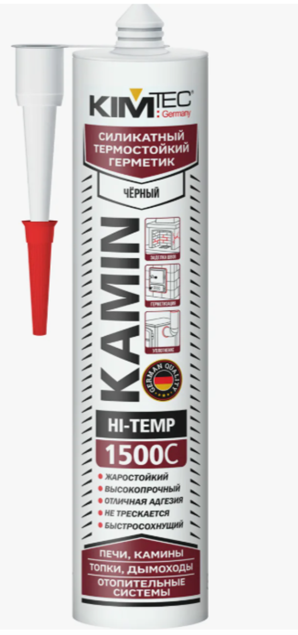 Герметик силикатный термостойкий KIM TEC KAMIN 1500C, черный, 280 мл