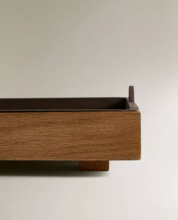 ZARA HOME ПОДСТАВКА ДЛЯ ОБУВИ С МЕТАЛЛИЧЕСКИМИ РУЧКАМИ, КОРИЧНЕВЫЙ