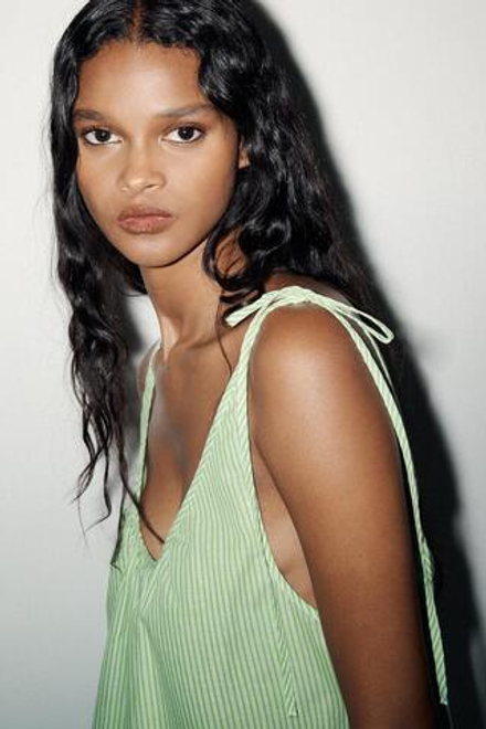 ZARA ТОП В ПОЛОСКУ С ТОНКИМИ БРЕТЕЛЯМИ, ЗЕЛЕНЫЙ/БЕЛЫЙ