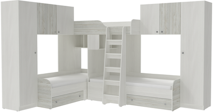 Трехместная кровать КарИВи Трио 3 Белое Дерево Винтерберг