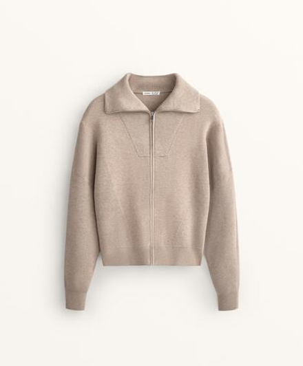 Oysho Вязаная куртка с воротником в рубчик, серо-коричневый