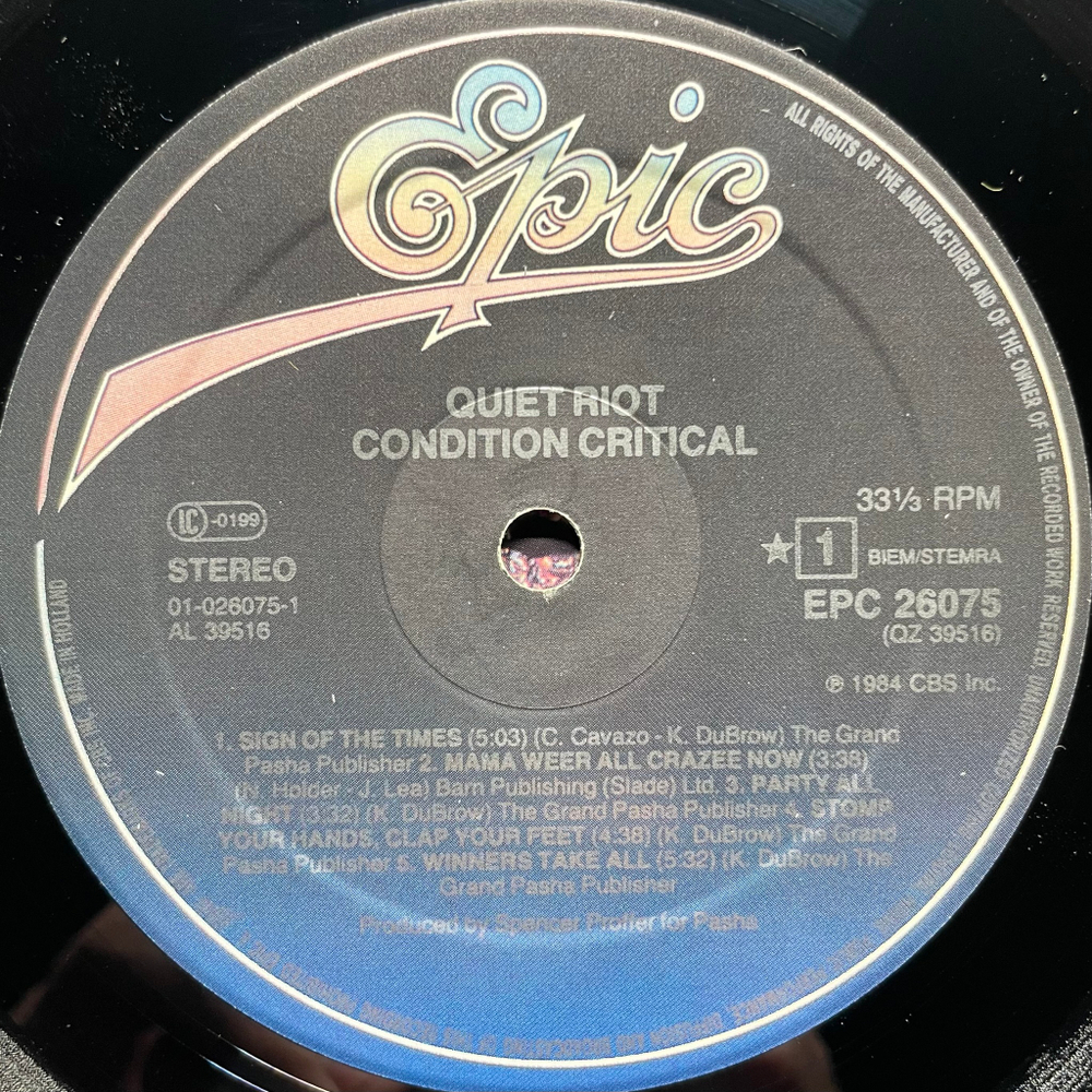 Quiet Riot ‎– Condition Critical (Голландия 1984г.)