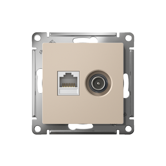 Розетка компьютерная + телевизионная 2-м СП AtlasDesign RJ45 кат.5E + TV механизм песочн. SE ATN001289