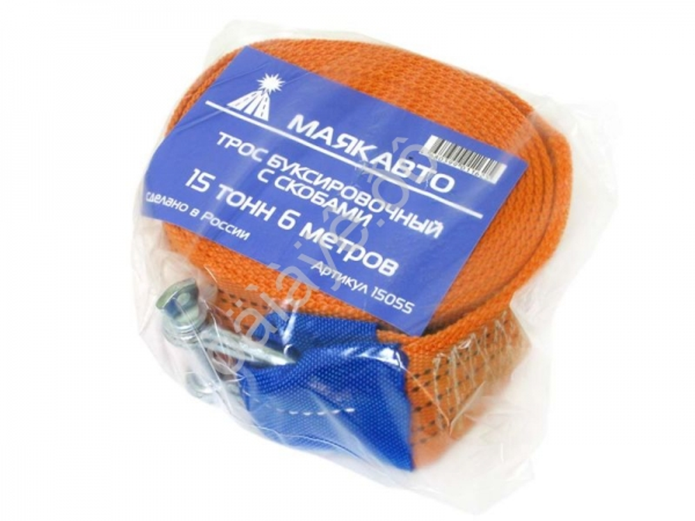 Трос буксира15т/6м лента МаякАвто со Скобами, ширина 70мм  15055