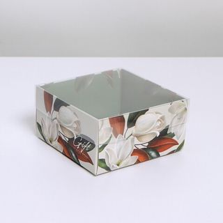 Коробка складная с прозрачной крышкой Цветы 11,5х11,5х6 см