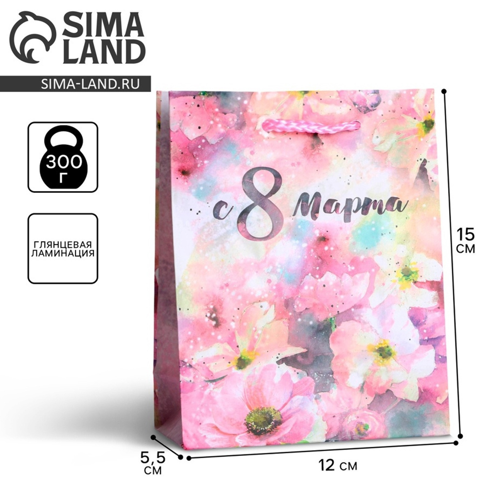 Пакет ламинированный вертикальный «С 8 марта», S 12 × 15 × 5,5 см 6631873