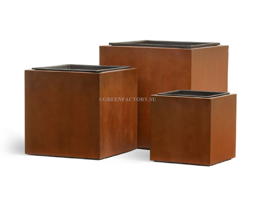 Кашпо TREEZ Effectory - серия Corten Steel - Высокий куб - Кортеновская сталь - Бархатистая окись