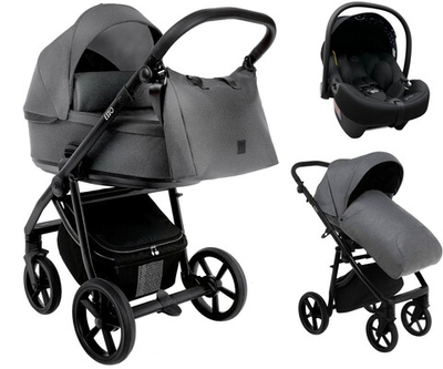 Детская коляска Roan Esso 3 в 1 с автокреслом Tutis Elo Lux EduSky Black ESS114/1 Grey/Black