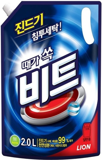 Гель для стирки с эффектом защиты от пылевых клещей 2000 мл CJ Lion Beat Drum (мягкая упаковка)