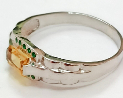 Ювелирное кольцо "Цитрин и зеленый гранат", мужское, серебро