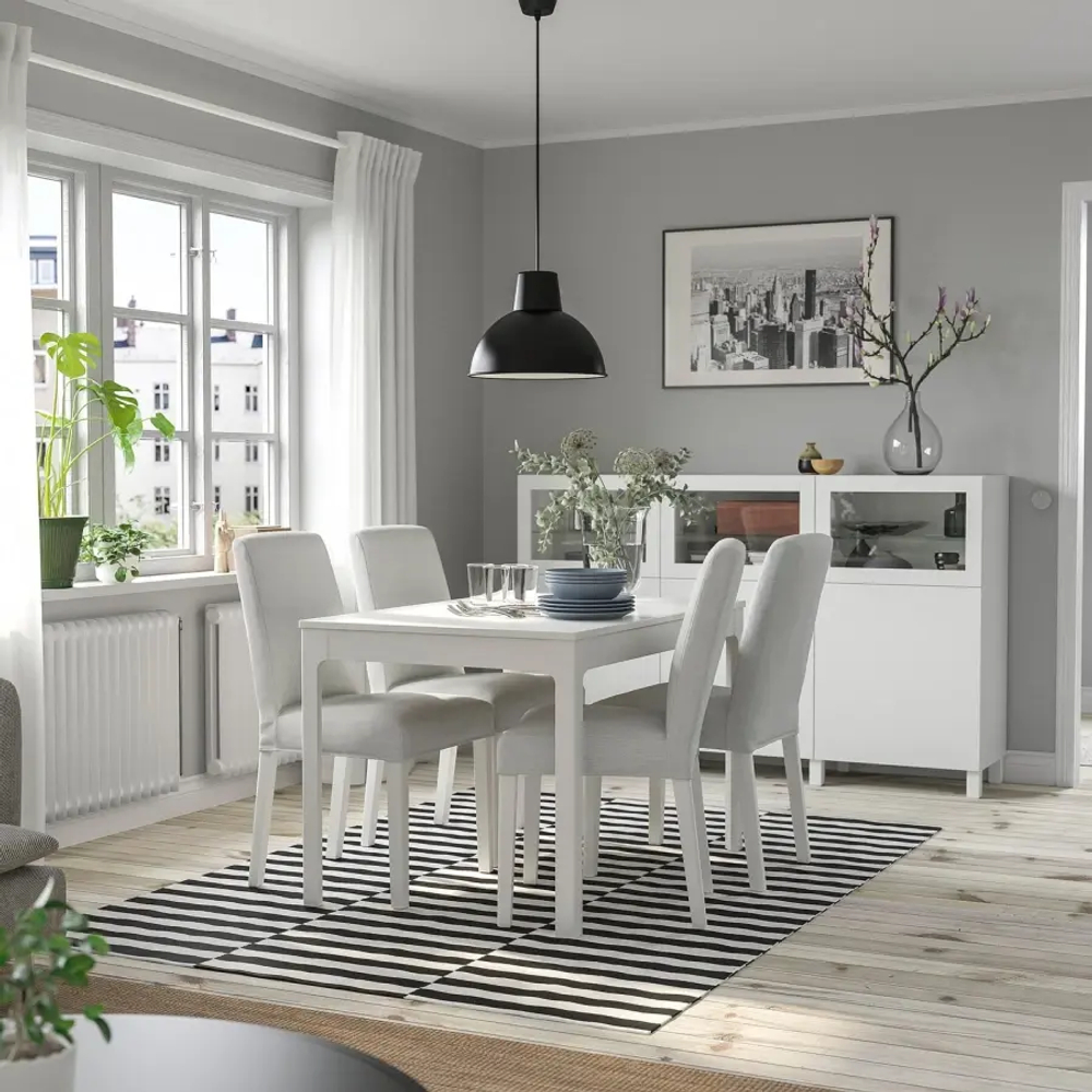 Стол и 4 стула - EKEDALEN / BERGMUND IKEA/ ЭКАДАЛЕН /БЕРГМУНД ИКЕА, 120/180 см, белый/серый