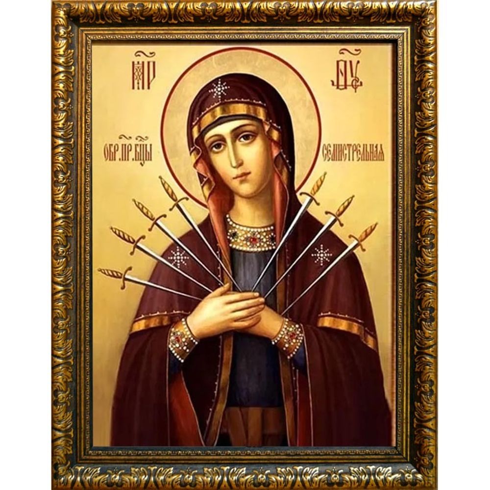Семистрельная икона Божьей Матери на холсте.