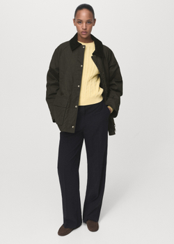 MANGO Хлопковая парка с бархатным воротником, хаки