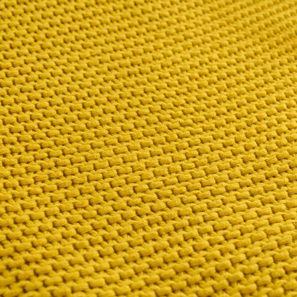 Плед из хлопка жемчужной вязки горчичного цвета из коллекции essential, 130х180 см