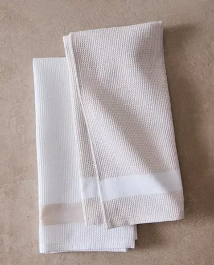 ZARA HOME ВАФЕЛЬНЫЕ КУХОННЫЕ ПОЛОТЕНЦА (НАБОР ИЗ 2 ШТ.), БЕЛЫЙ