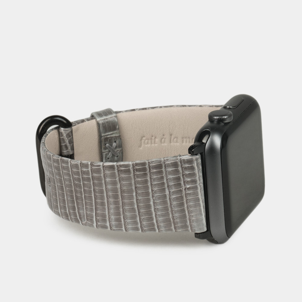 Ремешок для Apple Watch 44/45/46 mm из кожи ящерицы, серого цвета