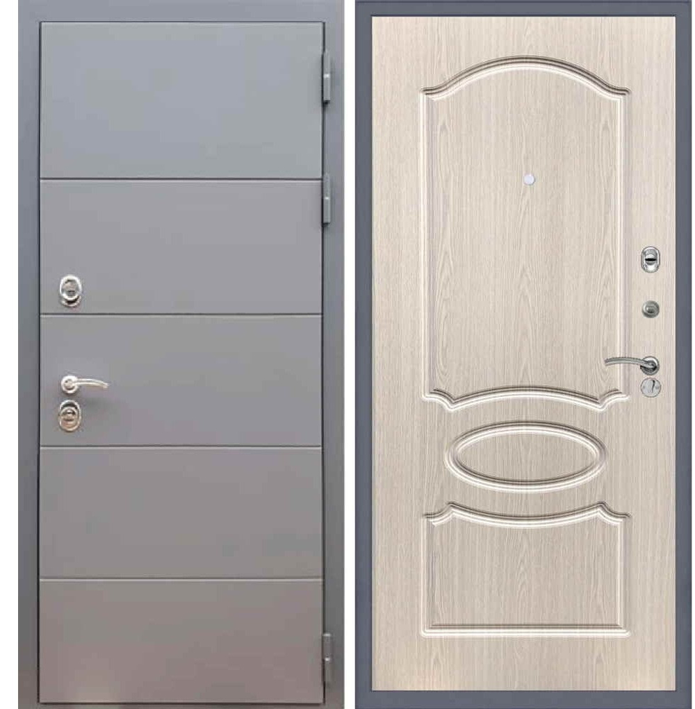 Входная металлическая дверь RеX (РЕКС) 19 Арт Графит / ФЛ-128 Беленый дуб 10мм