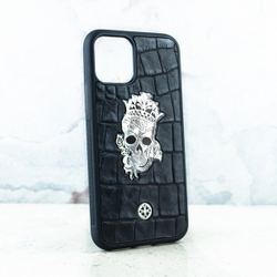 Премиум чехол iPhone с черепом Calavera Euphoria HM Premium - натуральная кожа  металл