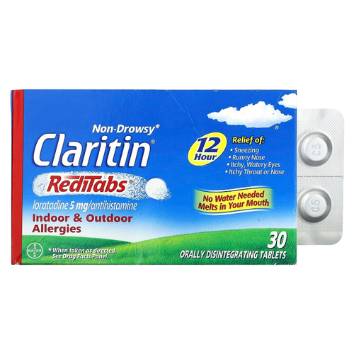 Claritin, RediTabs, не вызывающий сонливости, от аллергии в помещении и на свежем воздухе, 5 мг, 30 таблеток для рассасывания в полости рта