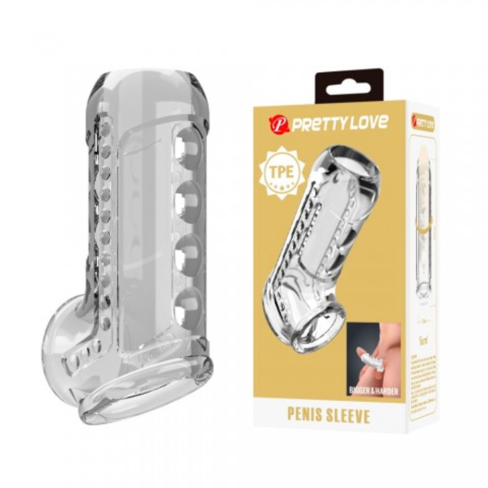 Насадка на пенис и мошонку с текстурной поверхностью Pretty love, прозрачная