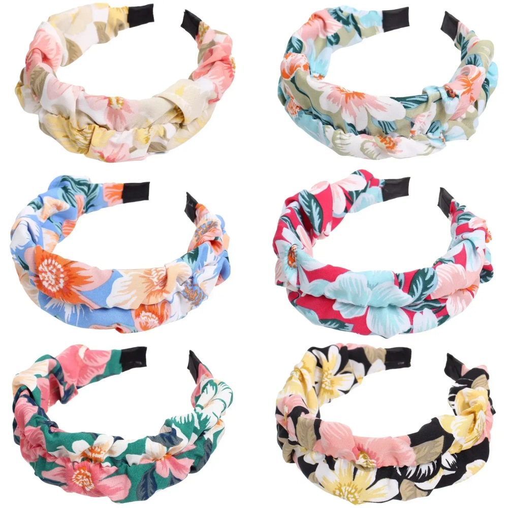 Ободок для волос «ЛАФАНТАЛЬ», принт нежные цветы, ширина 4см, микс 6 цветов (стикер на внутр. часть)