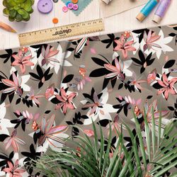 Ткань кулирная гладь лилии с тенью