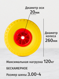 Колесо с цельнолитой полиуретановой шиной, d 260мм, ось 20мм