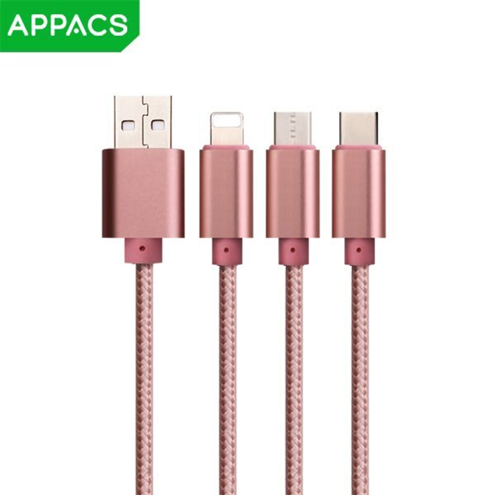 Кабель APPACS AP154, 3в1, microUSB/lightning(iPhone)/Type-C, 5V/3A, 1.2 метра