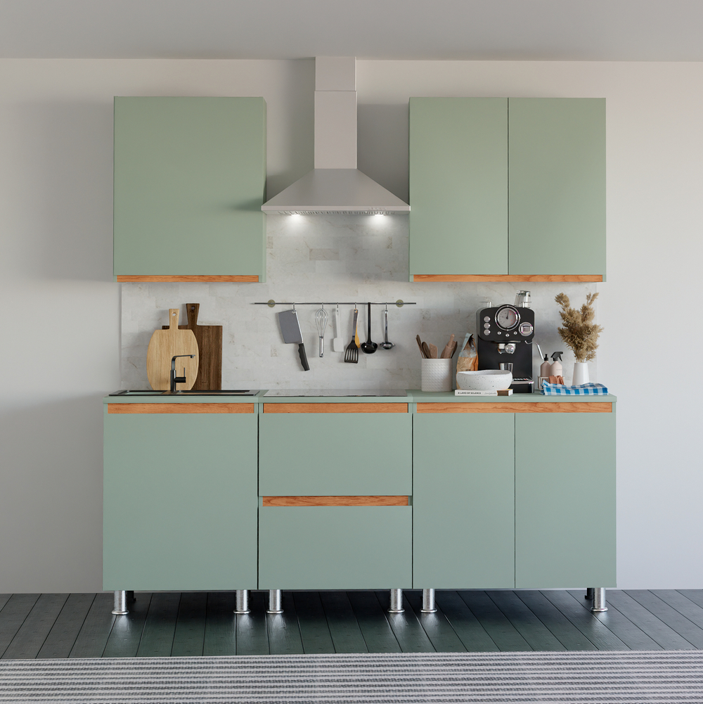 Кухонный модуль напольный, 60х45х83, Малага, с 3-мя ящиками, зеленый / массив дуба, Dipriz