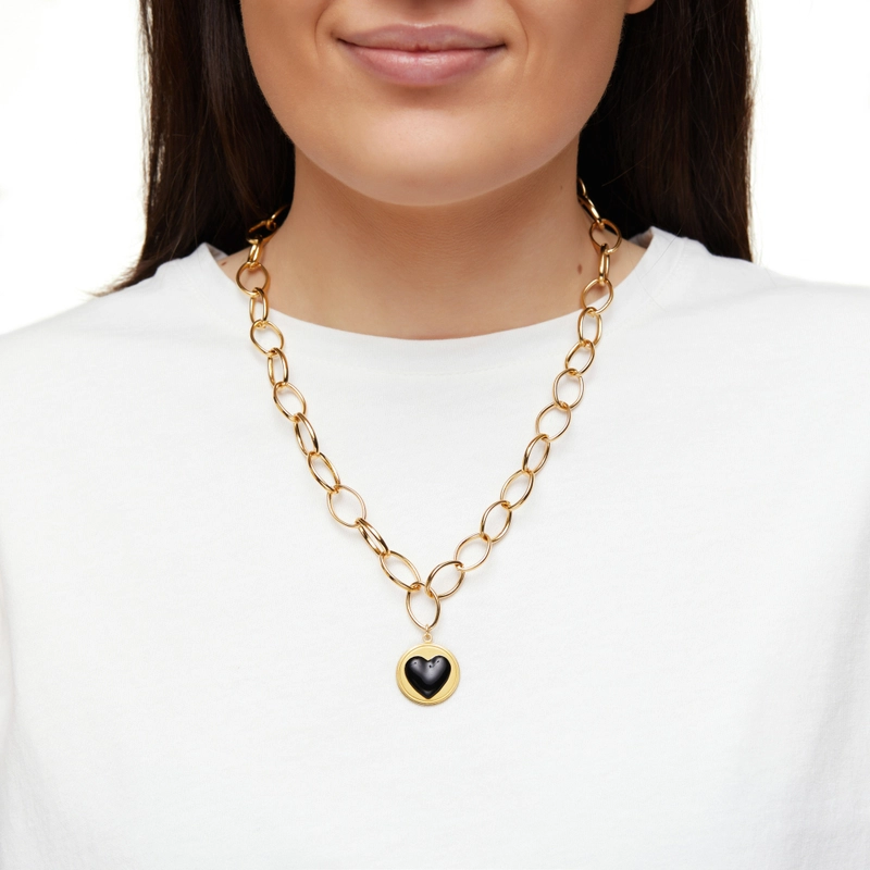 Колье Золотое Чёрное Сердце