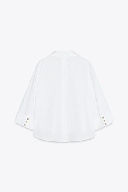ZARA РУБАШКА ИЗ ПОПЛИНА С ШИРОКИМИ РУКАВАМИ, БЕЛЫЙ